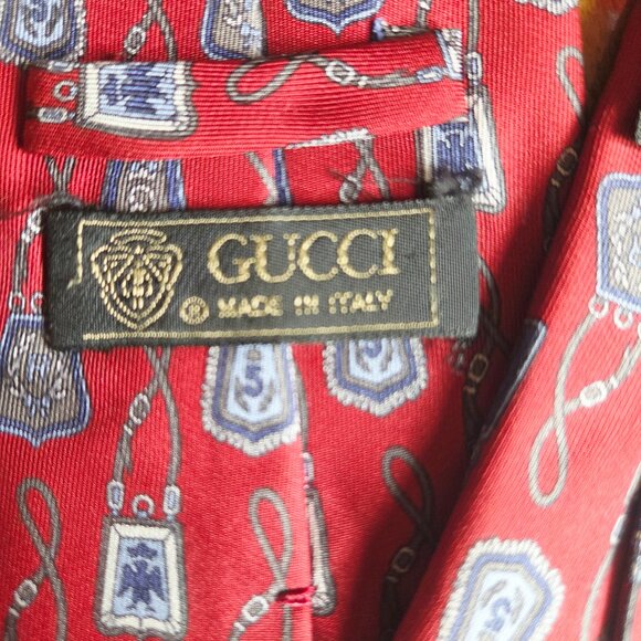 Authentic 100% Silk Gucci Iconic Bag Pattern Tie - Picture 5 of 6